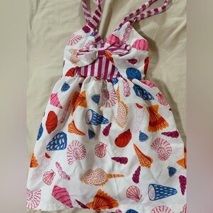 Girls' Seaside Shell Print Dress - White with Pink, Orange & Blue